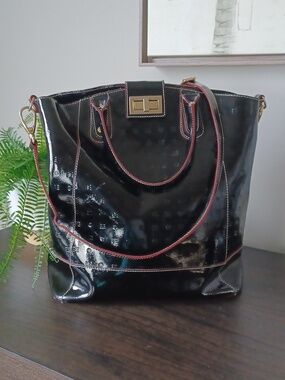 Arcadia Embossed Signature Italian Patent Leather Bag